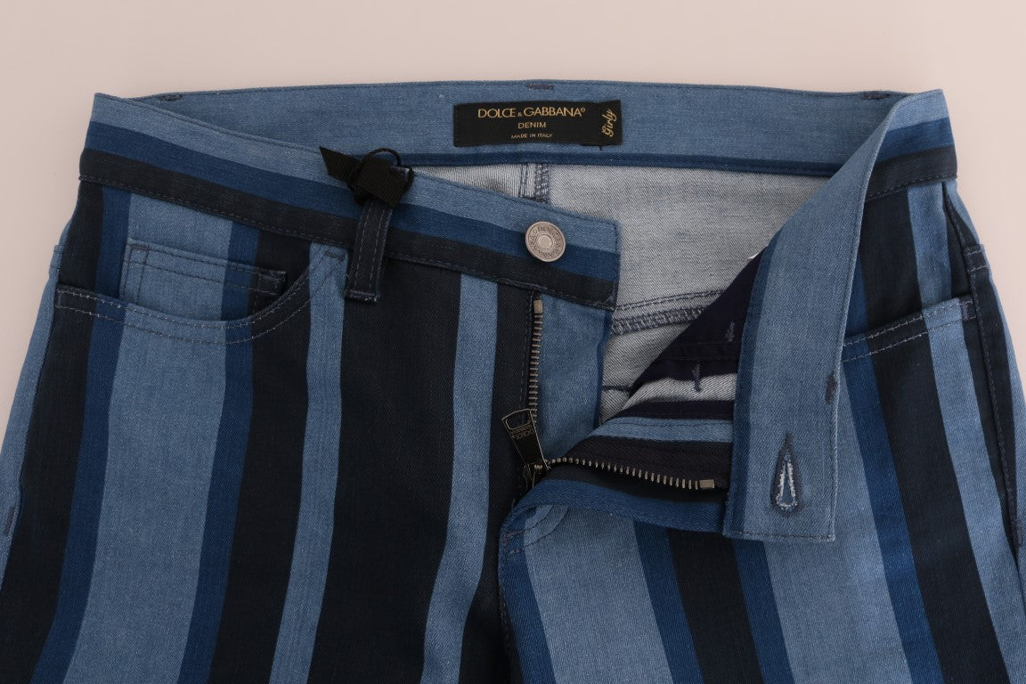 Jeans en coton rayés bleus pour fille de Dolce & Gabbana, style décontracté avec coupe moderne.