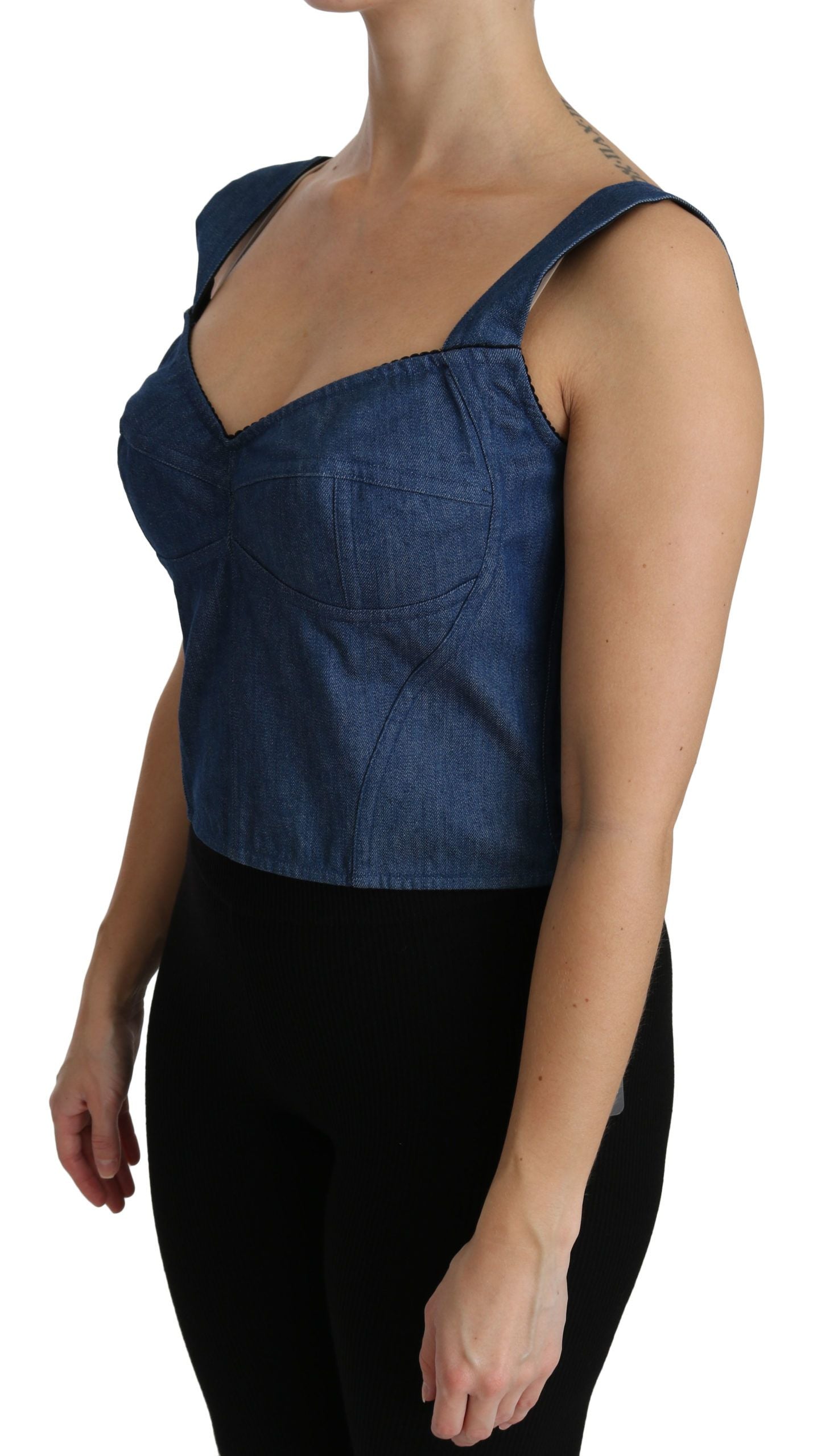 Haut sans manches en coton de Dolce & Gabbana, blouse bustier bleue élégante et ajustée, parfait pour un style sophistiqué.