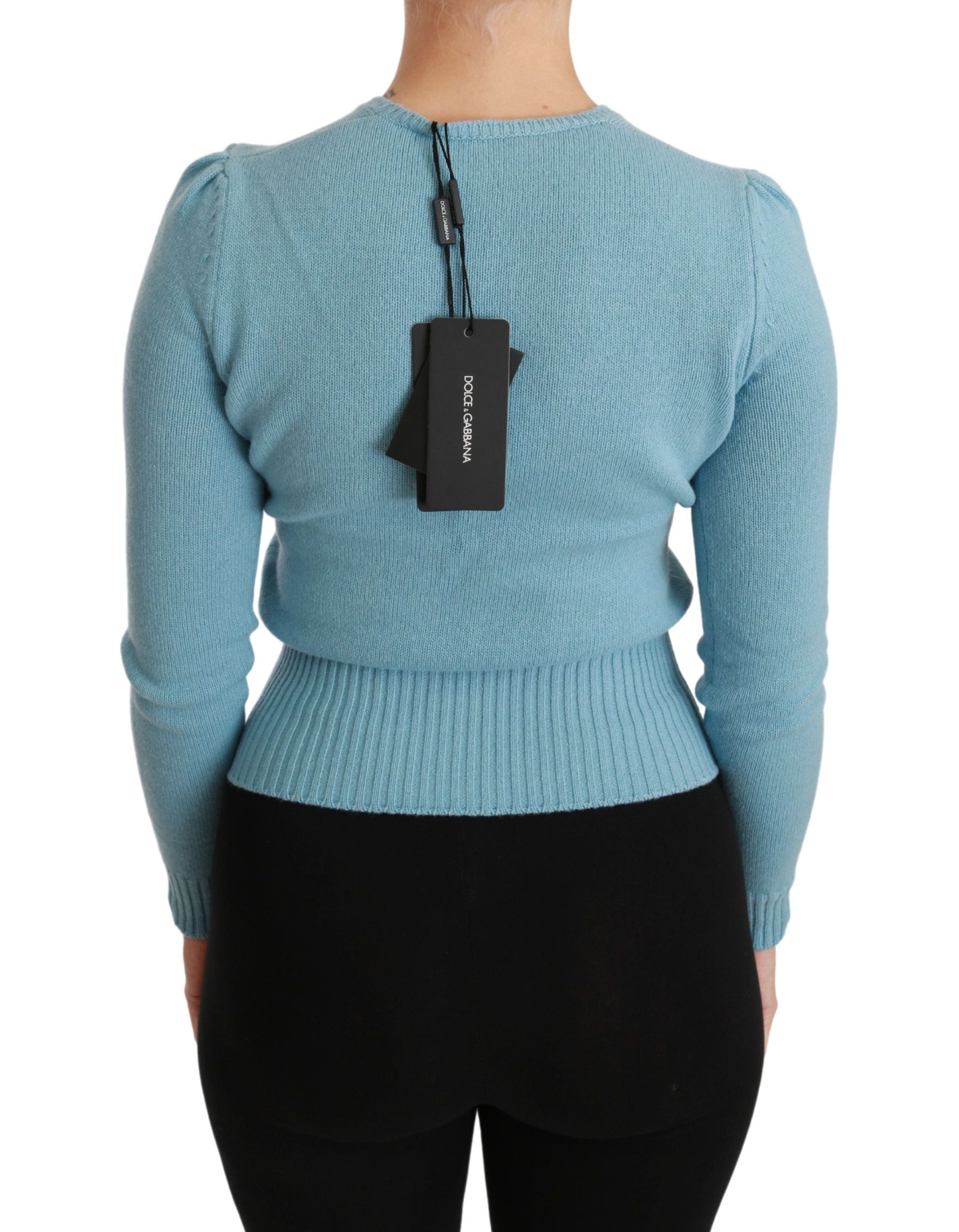 Pull en laine bleue Dolce & Gabbana Queen Heart, pull-over élégant avec motif cœur, pour femme.