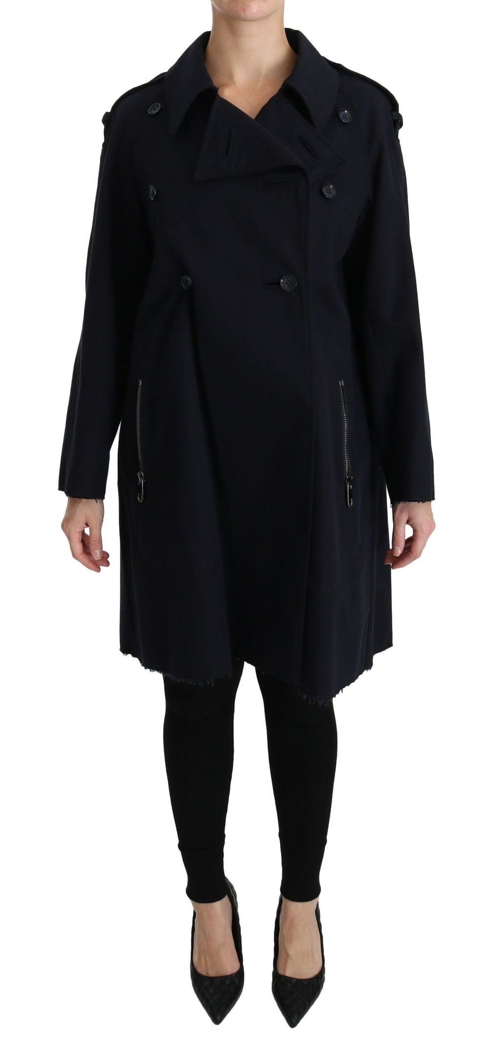 Manteau trench bleu en coton pour femme de Dolce & Gabbana, veste élégante et chic, visible avec ceinture et détails modernes.