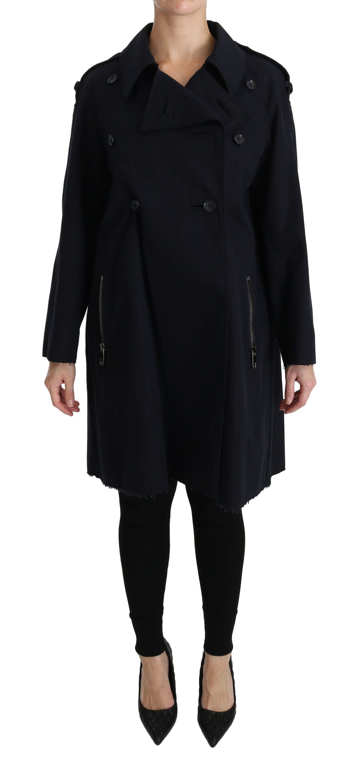 Manteau trench bleu en coton pour femme de Dolce & Gabbana, veste élégante et chic, visible avec ceinture et détails modernes.