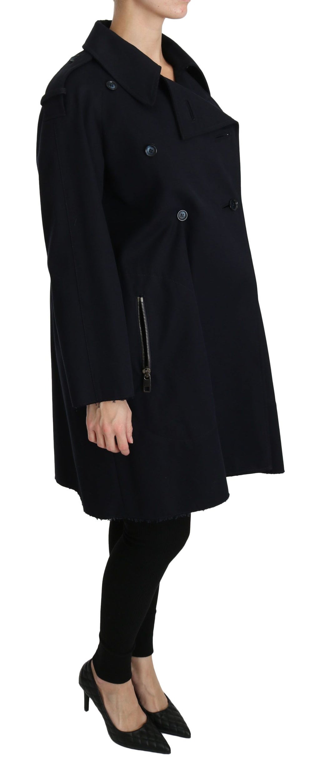 Manteau trench bleu en coton pour femme de Dolce & Gabbana, veste élégante et légère, vue de face sur fond blanc.