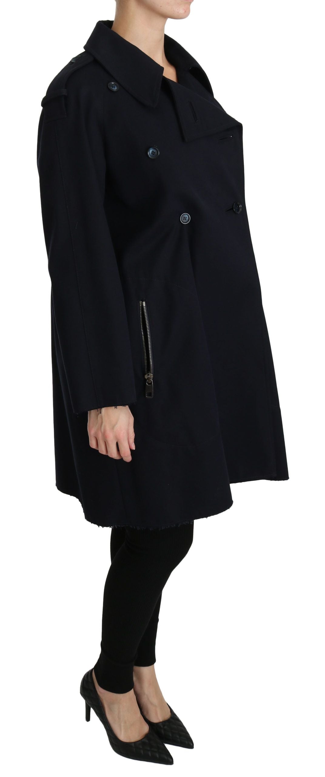 Manteau trench bleu en coton pour femme de Dolce & Gabbana, veste élégante et légère, vue de face sur fond blanc.