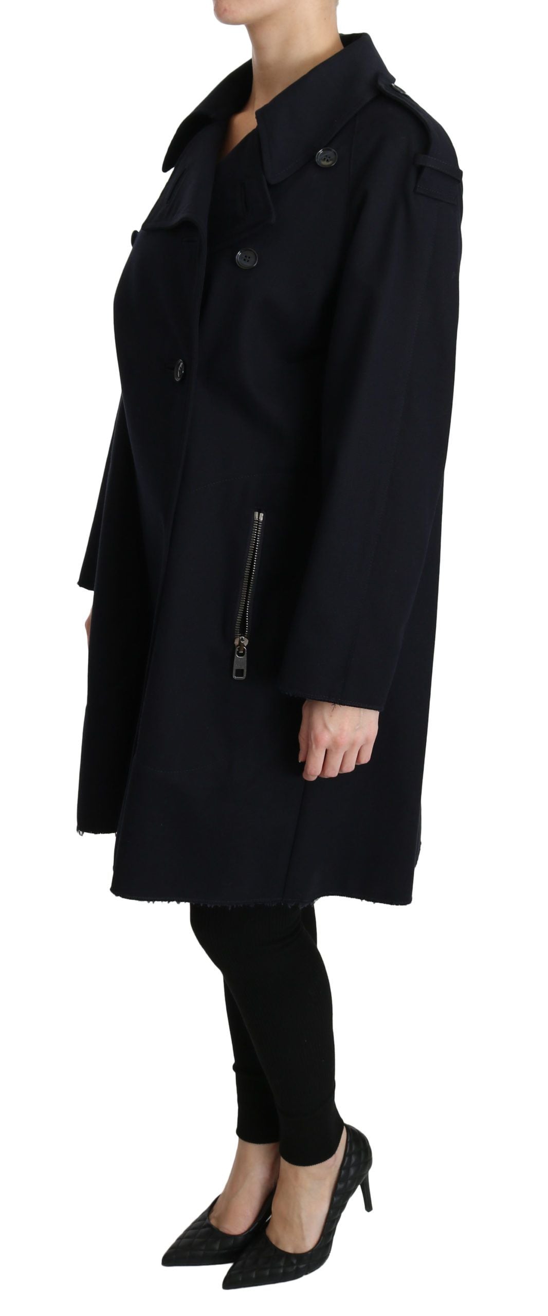 Manteau trench bleu en coton pour femme de Dolce & Gabbana, veste élégante et légère avec col et ceinture.