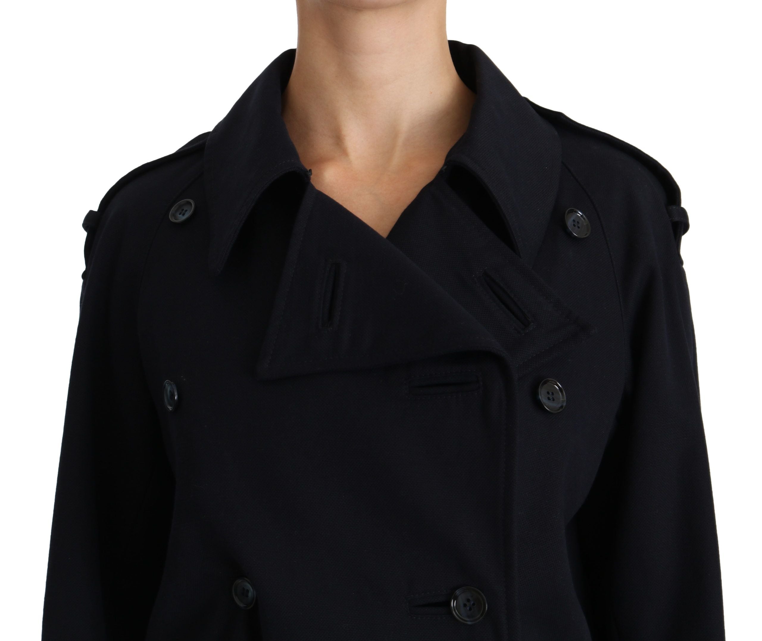 Manteau trench bleu en coton pour femme de la marque Dolce & Gabbana, veste élégante et classique.