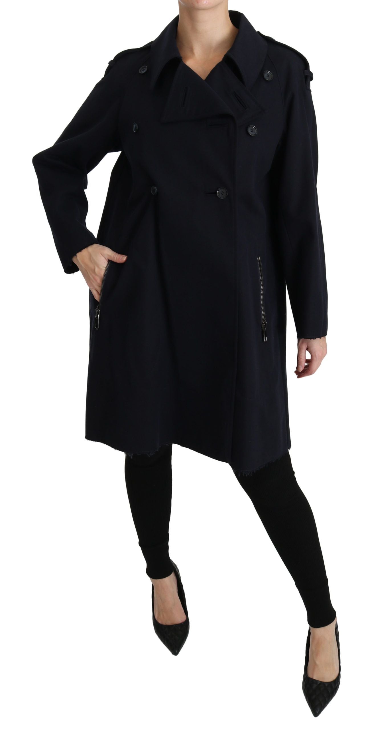 Manteau trench bleu en coton pour femme de Dolce & Gabbana, veste élégante et légère avec ceinture et col classique.