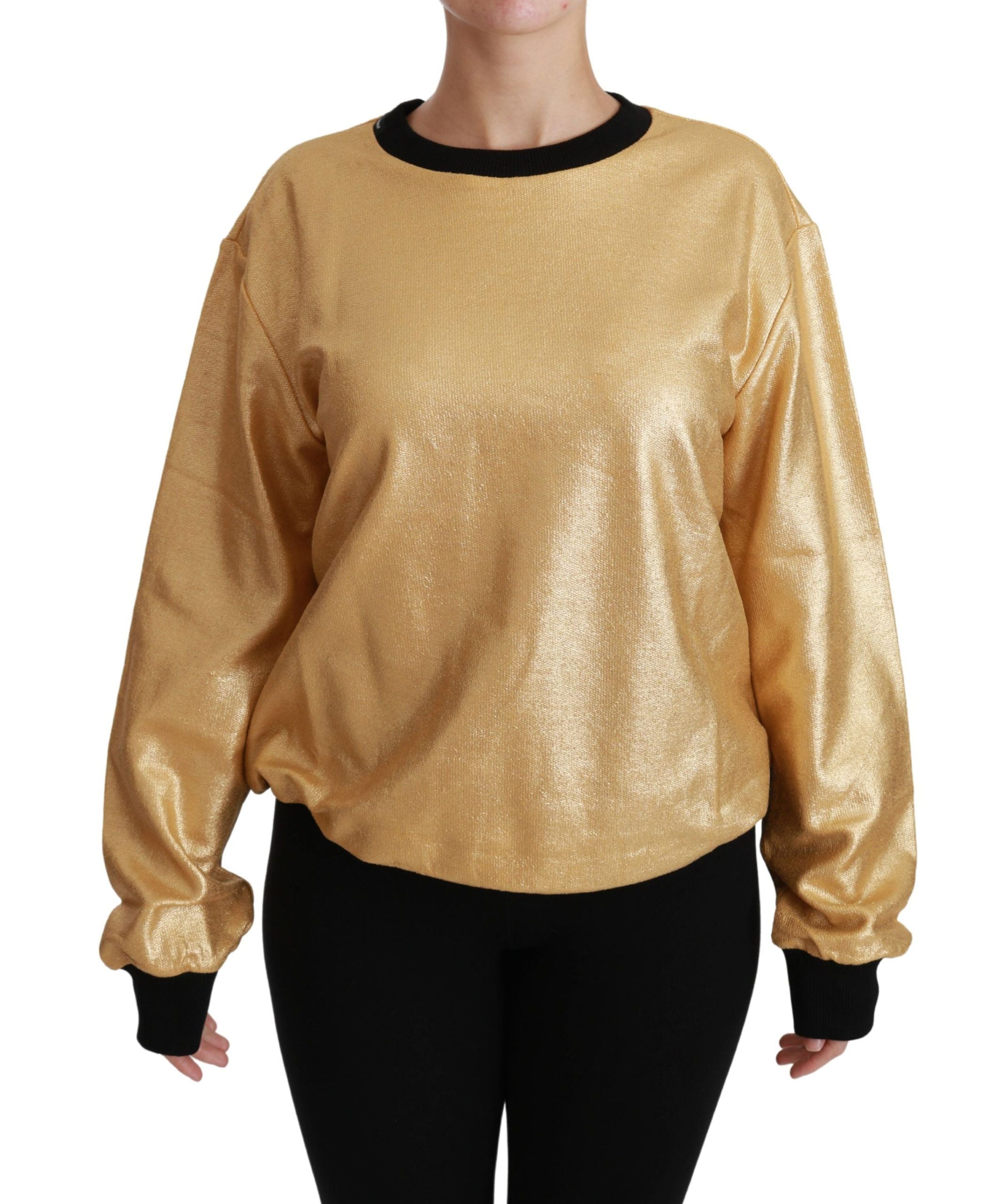 Pull-over Dolce & Gabbana en coton doré à col rond, confort et style élégants, visible en gros plan sur l'image.