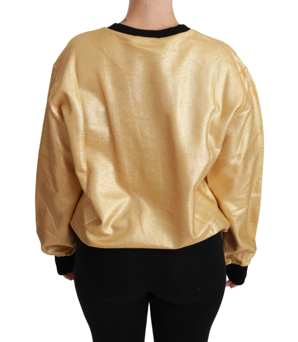 Pull-over Dolce & Gabbana en coton doré à col rond, manches longues, style élégant et confortable.