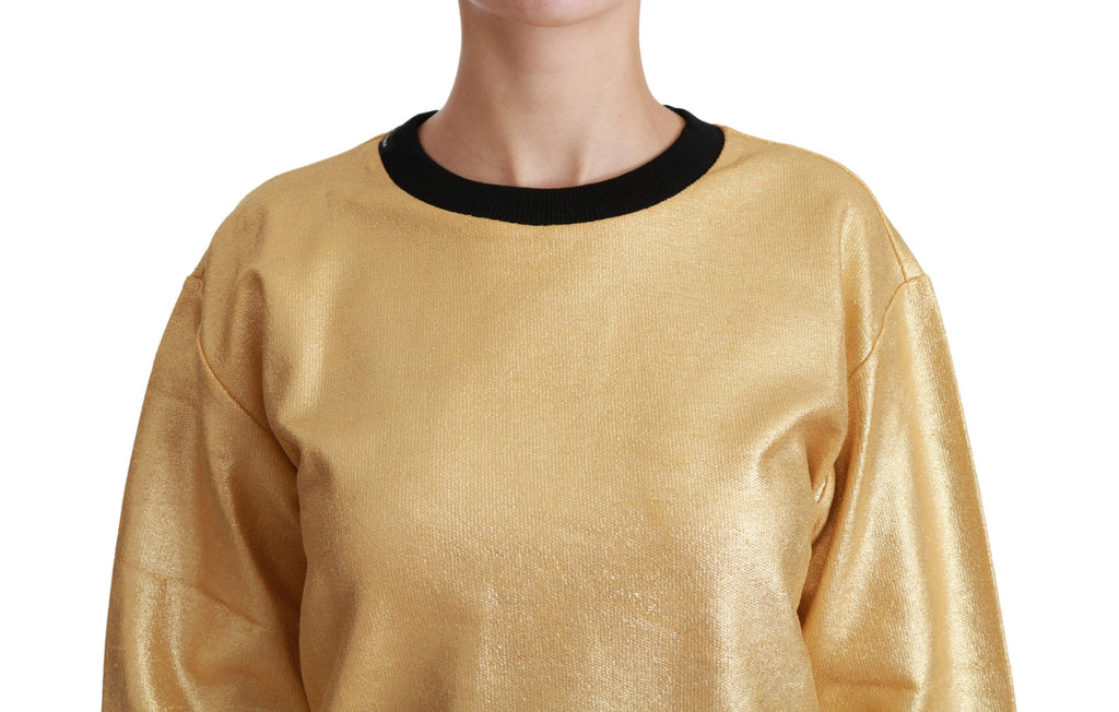 Pull-over Dolce & Gabbana en coton doré avec col rond, style élégant et confortable, image montrant le devant du pull.