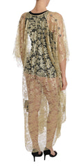 Robe de soirée Dolce & Gabbana en dentelle florale or, cape élégante ornée de cristaux, vêtement de luxe pour occasion spéciale