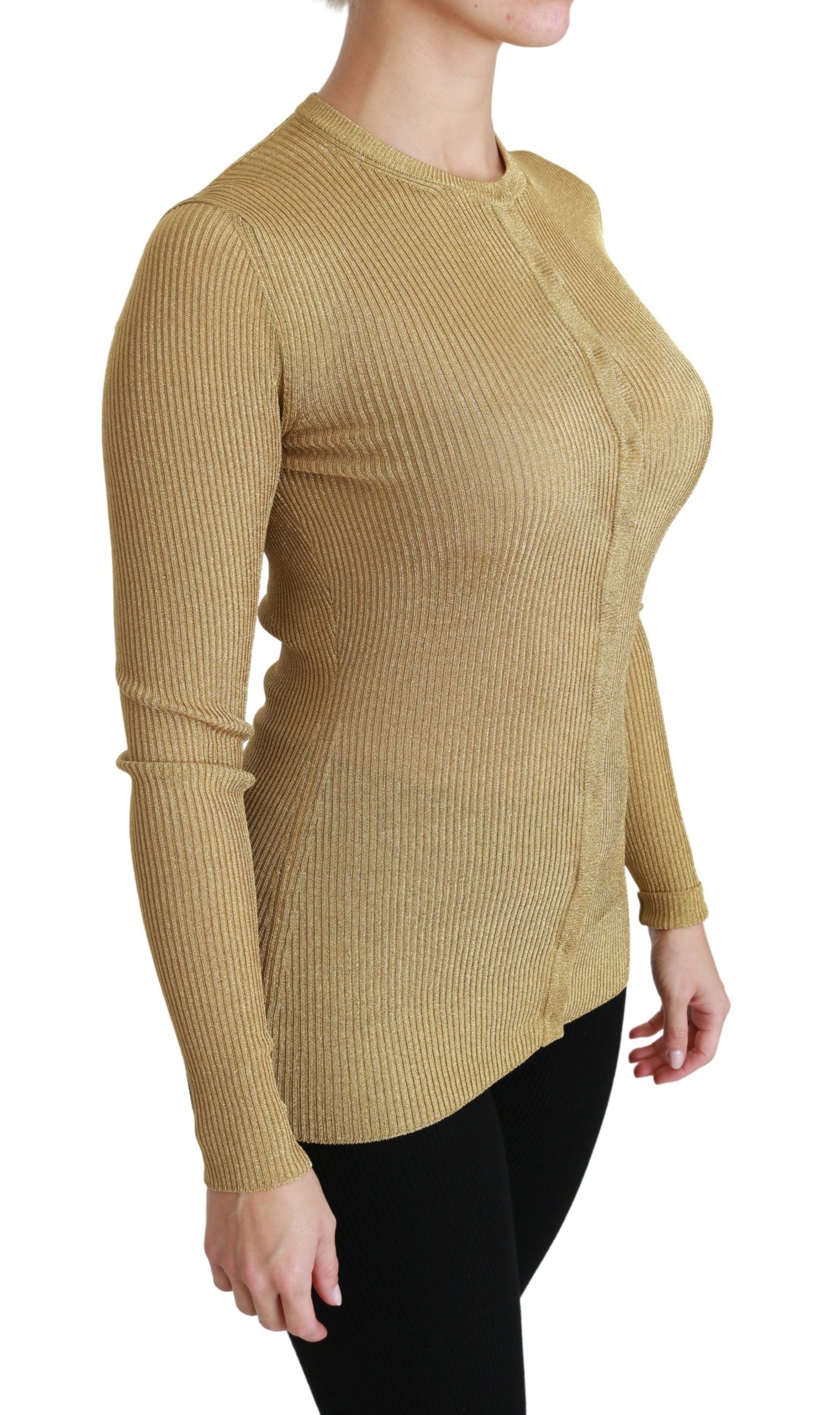 Cardigan Dolce & Gabbana en viscose à manches longues de couleur or, doux et élégant pour un style sophistiqué.