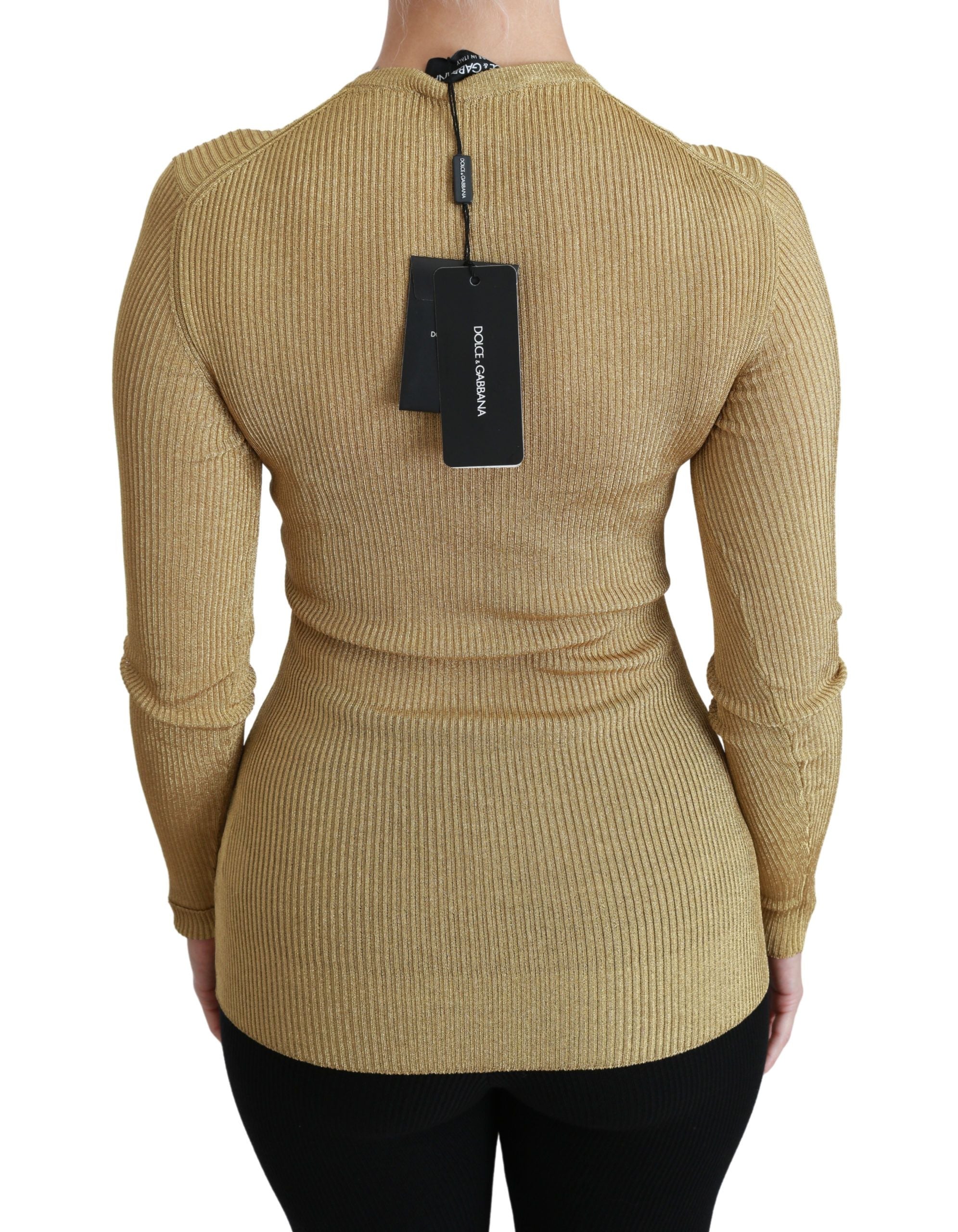Cardigan en viscose Dolce & Gabbana à manches longues de couleur or, élégant et confortable pour un style sophistiqué.