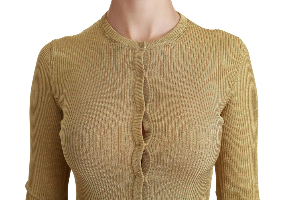 Cardigan long à manches longues Dolce & Gabbana en viscose dorée, vêtu d'un tricot élégant et confortable.