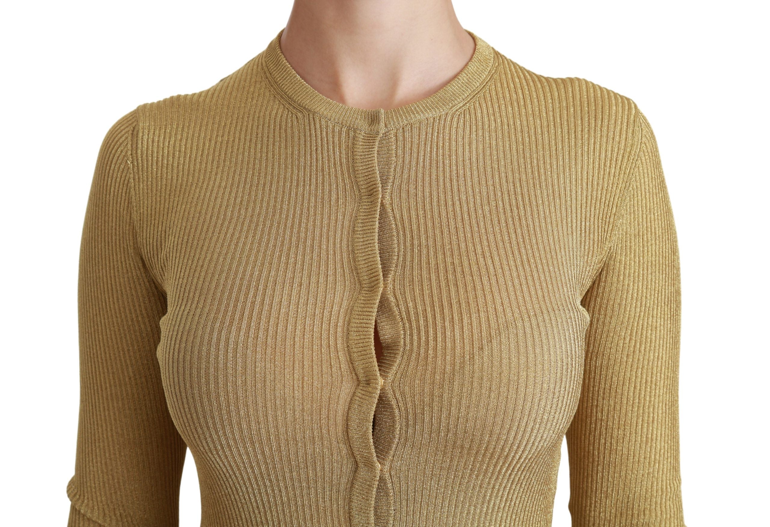 Cardigan long à manches longues Dolce & Gabbana en viscose dorée, vêtu d'un tricot élégant et confortable.