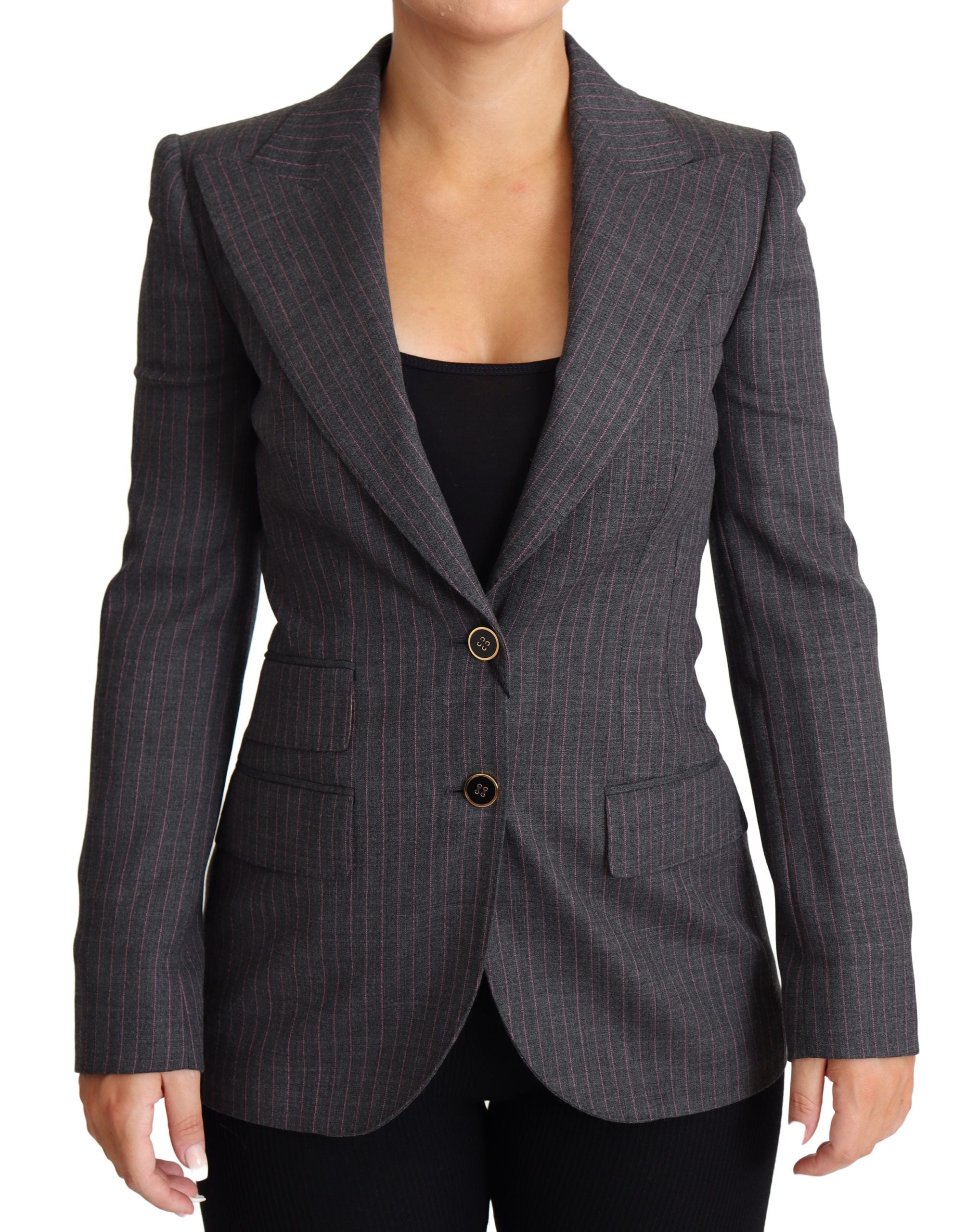 Veste blazer en laine gris foncé Dolce & Gabbana à coupe ajustée, à simple boutonnage et style élégance.