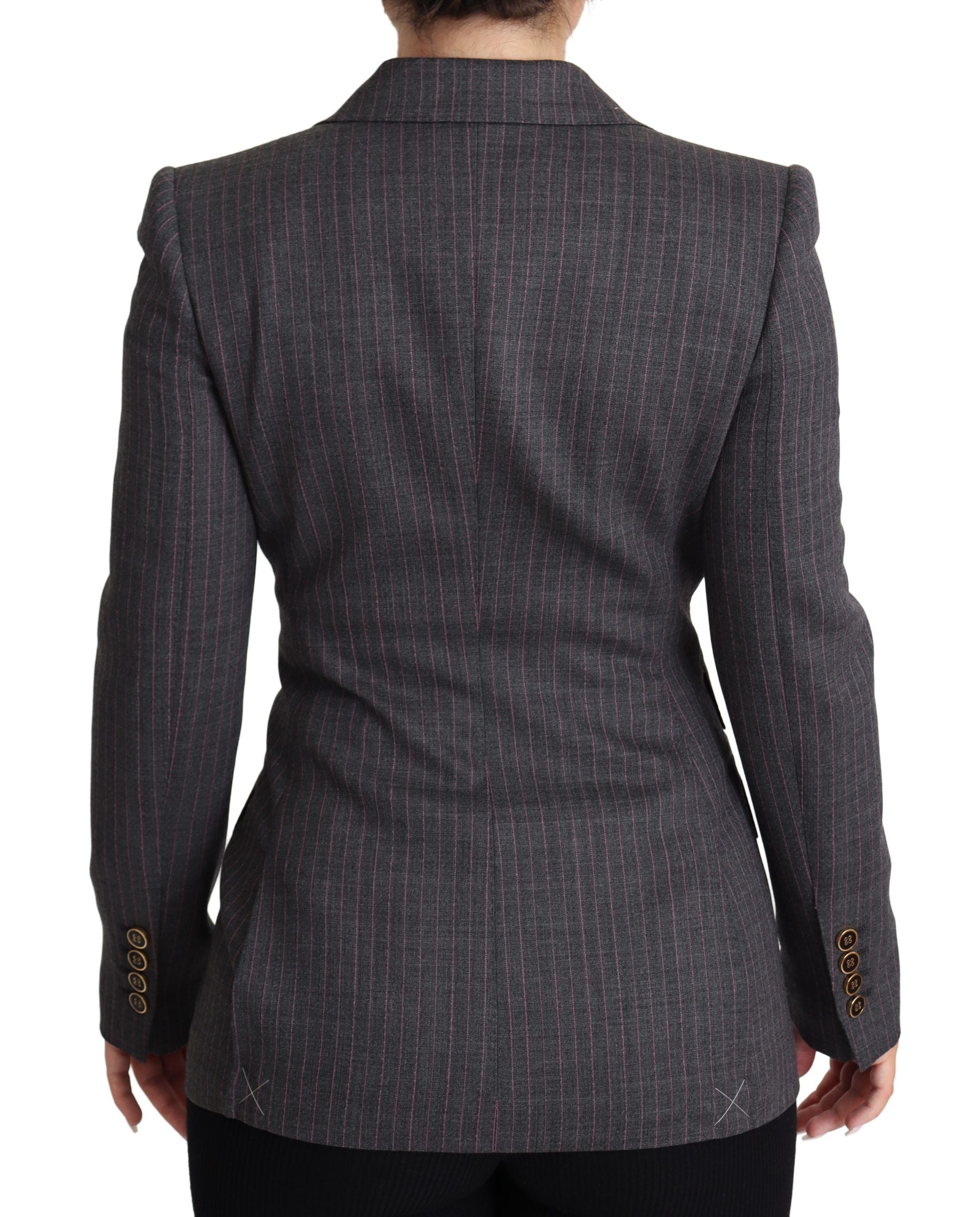 Veste blazer en laine gris, à un bouton, coupe ajustée, de la marque Dolce & Gabbana, vue de face.