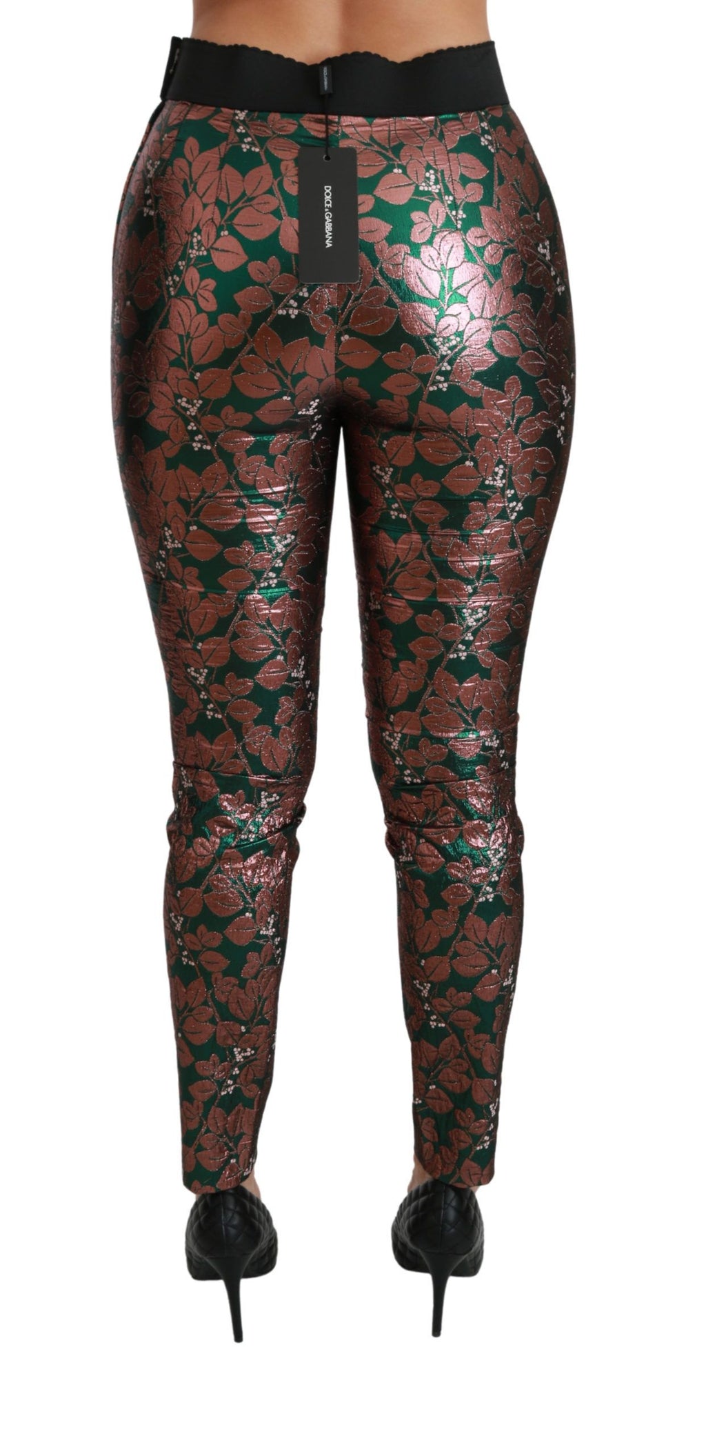 Dolce & Gabbana Green Bronze Leaf Tights Skinny Pants Dolce & Gabbana