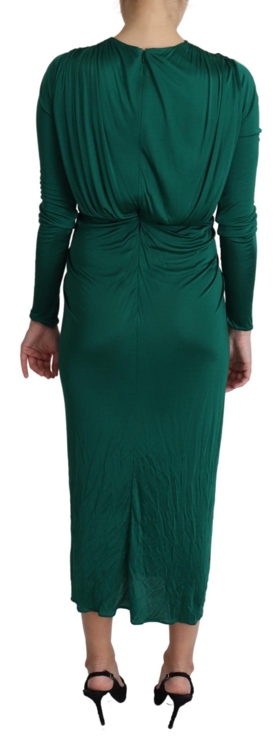Robe midi verte Dolce & Gabbana en viscose, silhouette ajustée avec décolleté en V, design élégant et fluide.