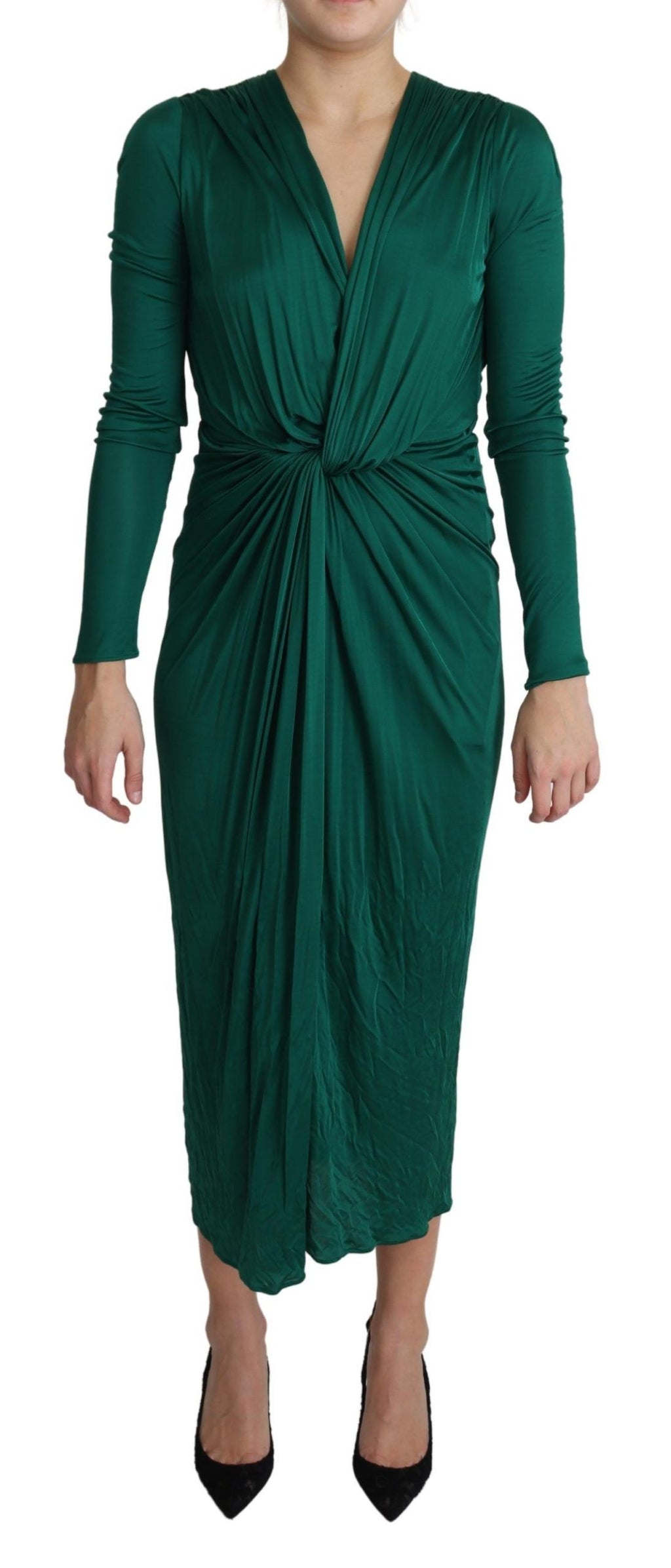 Robe midi verte Dolce & Gabbana, silhouette ajustée en viscose, vêtement élégant et tendance visible sur l'image.