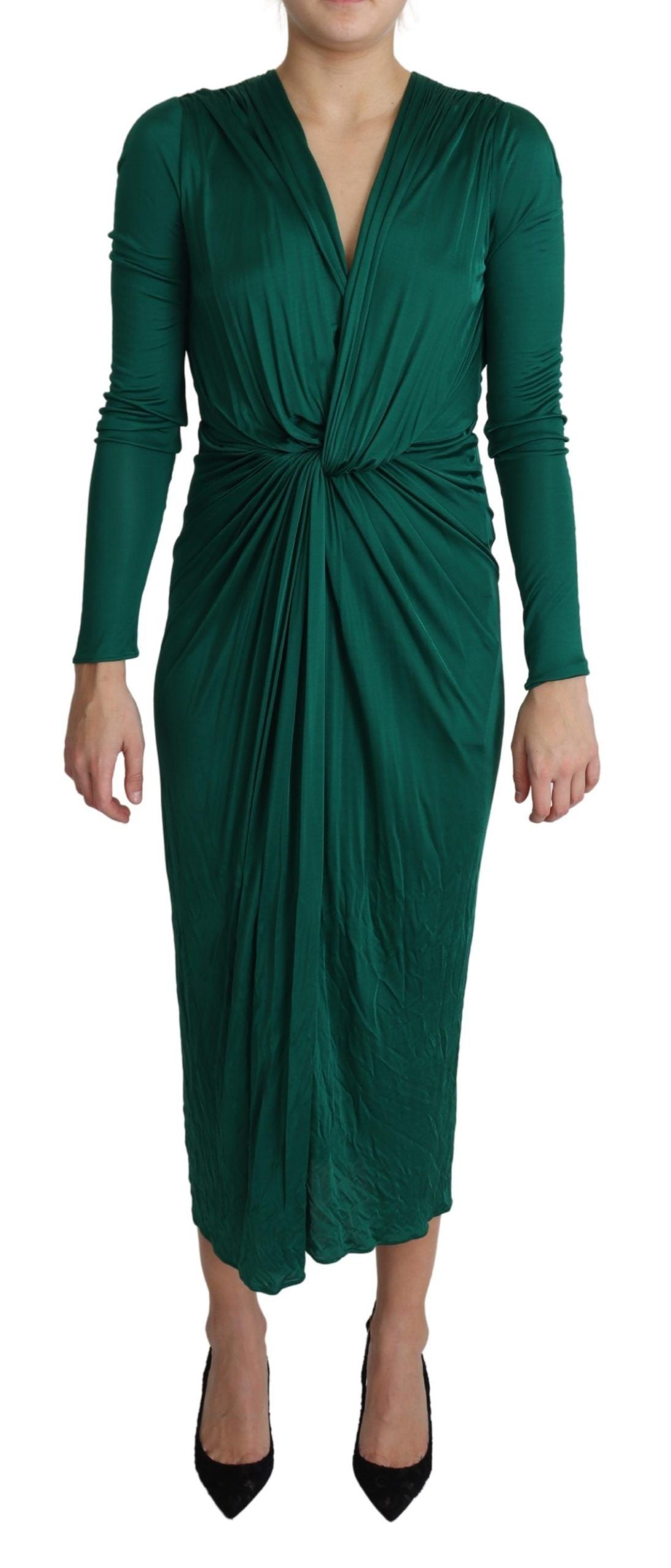 Robe midi verte Dolce & Gabbana, silhouette ajustée en viscose, vêtement élégant et tendance visible sur l'image.