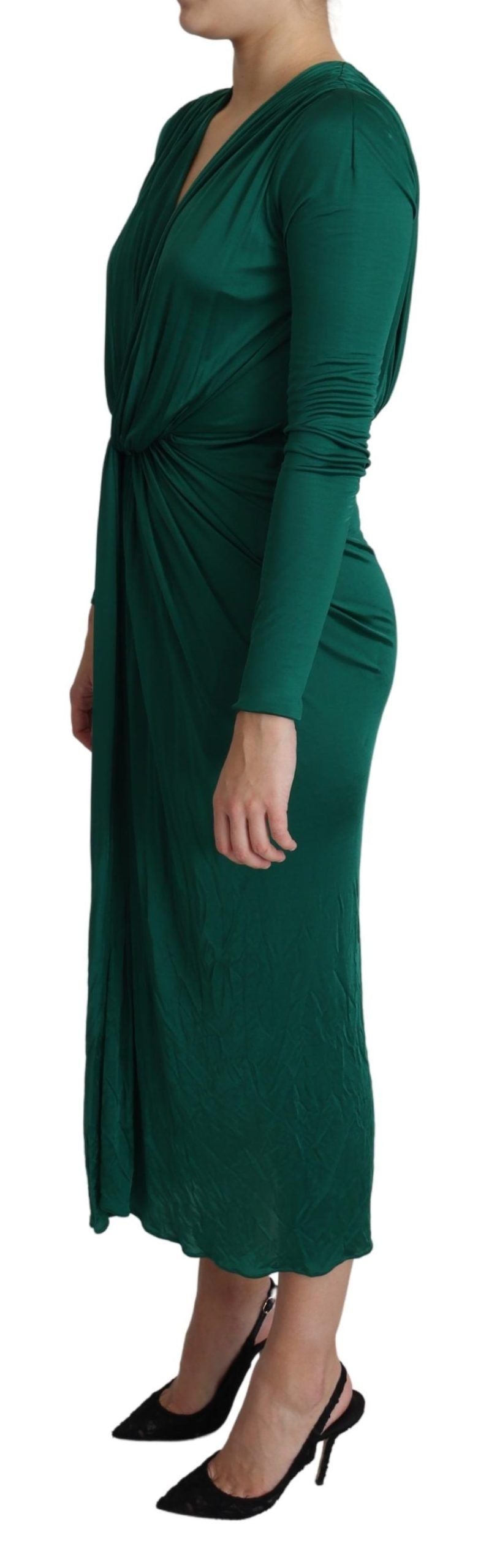 Robe midi verte Dolce & Gabbana en viscose à silhouette ajustée, détail élégant et tissu fluide visible sur l'image.