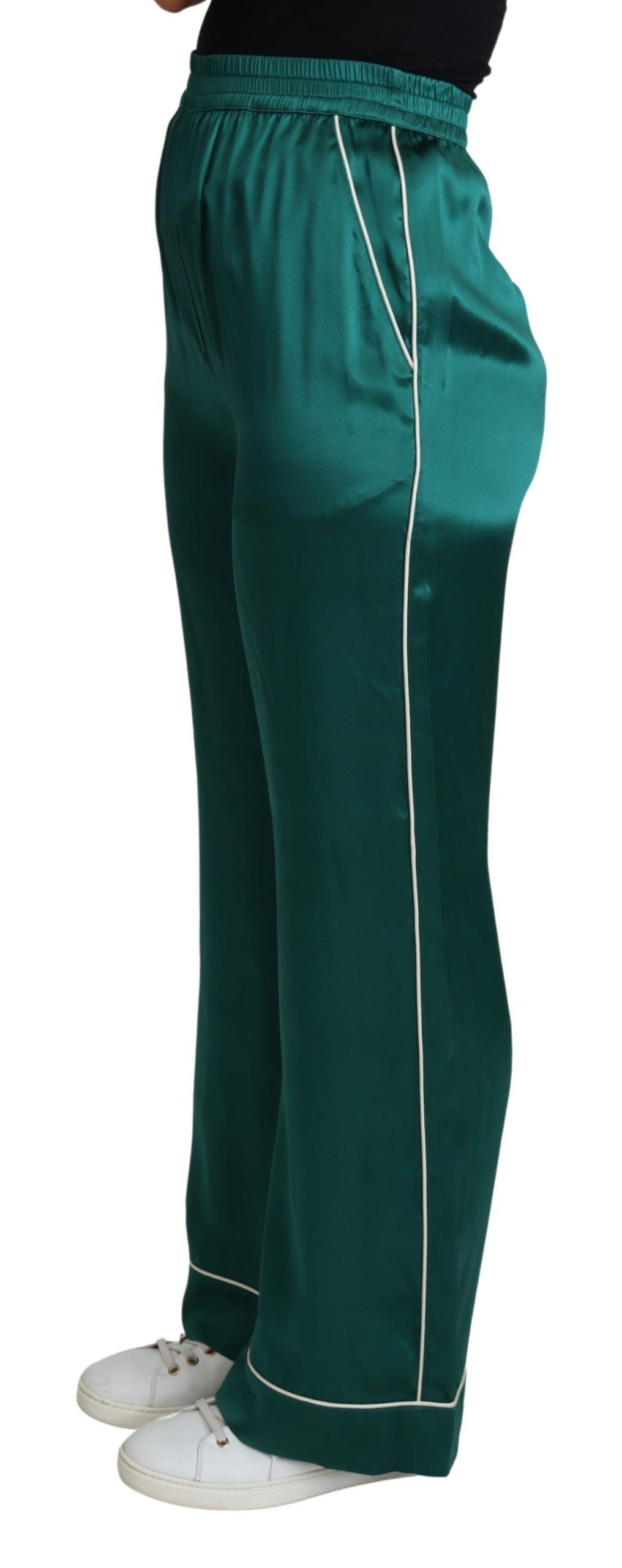 Pantalon de pyjama vert en soie à taille haute de Dolce & Gabbana, style élégant et confortable pour femme.