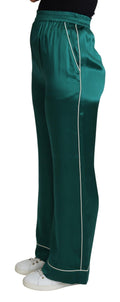 Pantalon de pyjama vert en soie à taille haute de Dolce & Gabbana, style élégant et confortable pour femme.