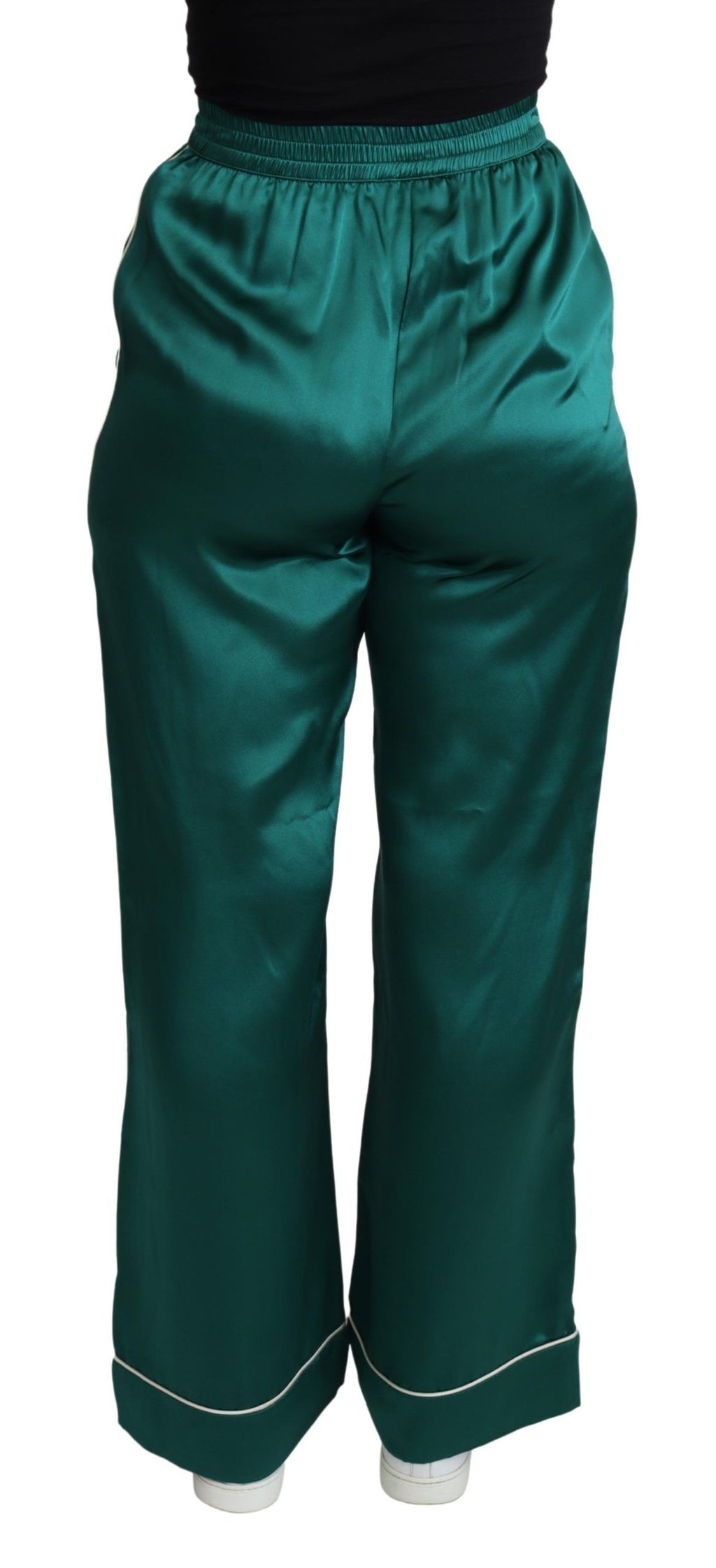 Pantalon en soie vert à taille haute de Dolce & Gabbana, pantalon de pyjama élégant et confortable pour femme.