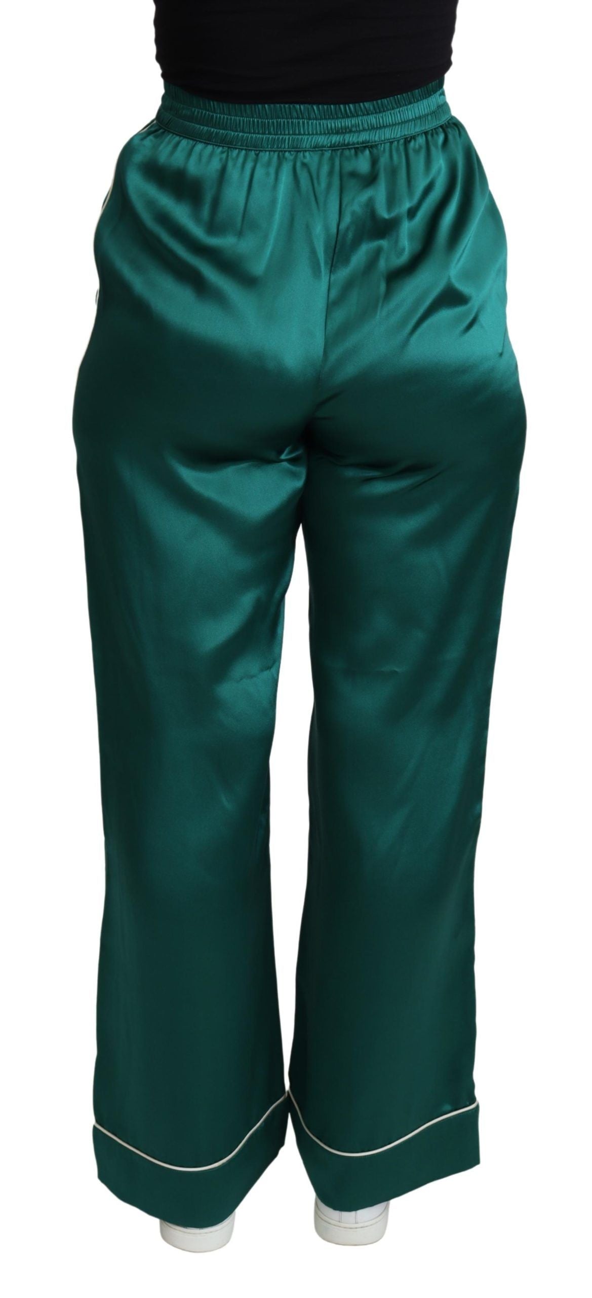 Pantalon en soie vert à taille haute de Dolce & Gabbana, pantalon de pyjama élégant et confortable pour femme.