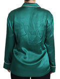 Chemisier de pyjama en soie vert Dolce & Gabbana, haut de détente élégant pour dormir ou lounge.