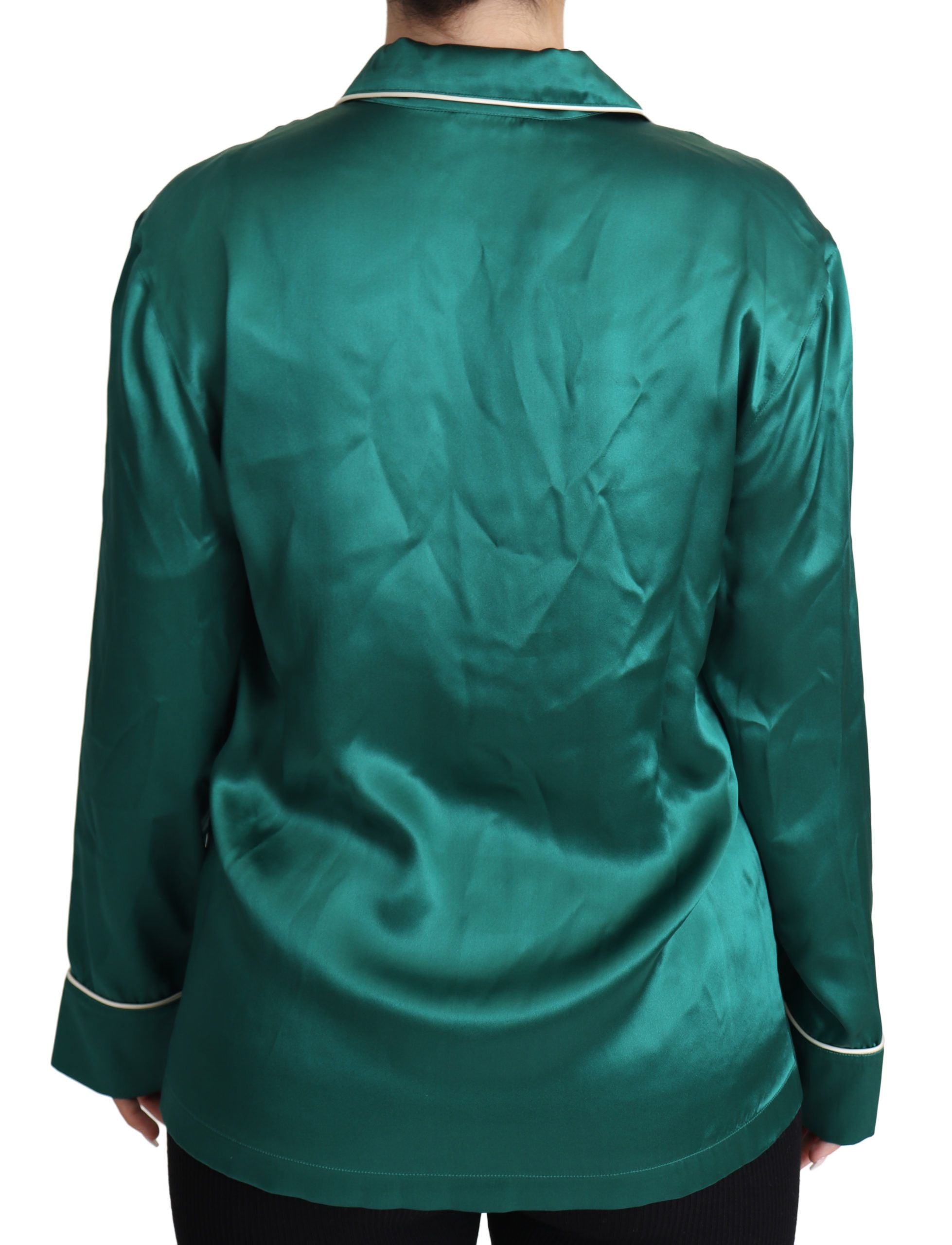 Chemisier de pyjama en soie vert Dolce & Gabbana, haut de détente élégant pour dormir ou lounge.