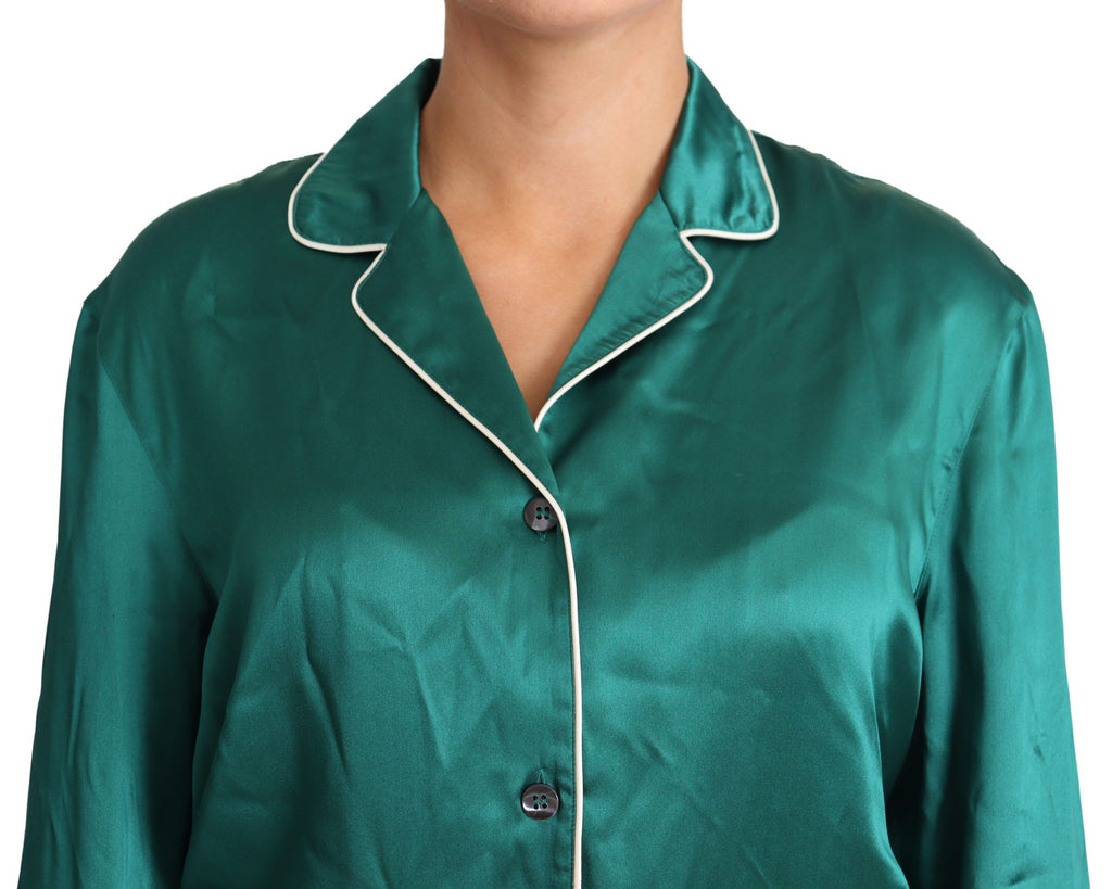 Chemise de pyjama en soie verte Dolce & Gabbana, haut de détente pour dormir ou lounging.