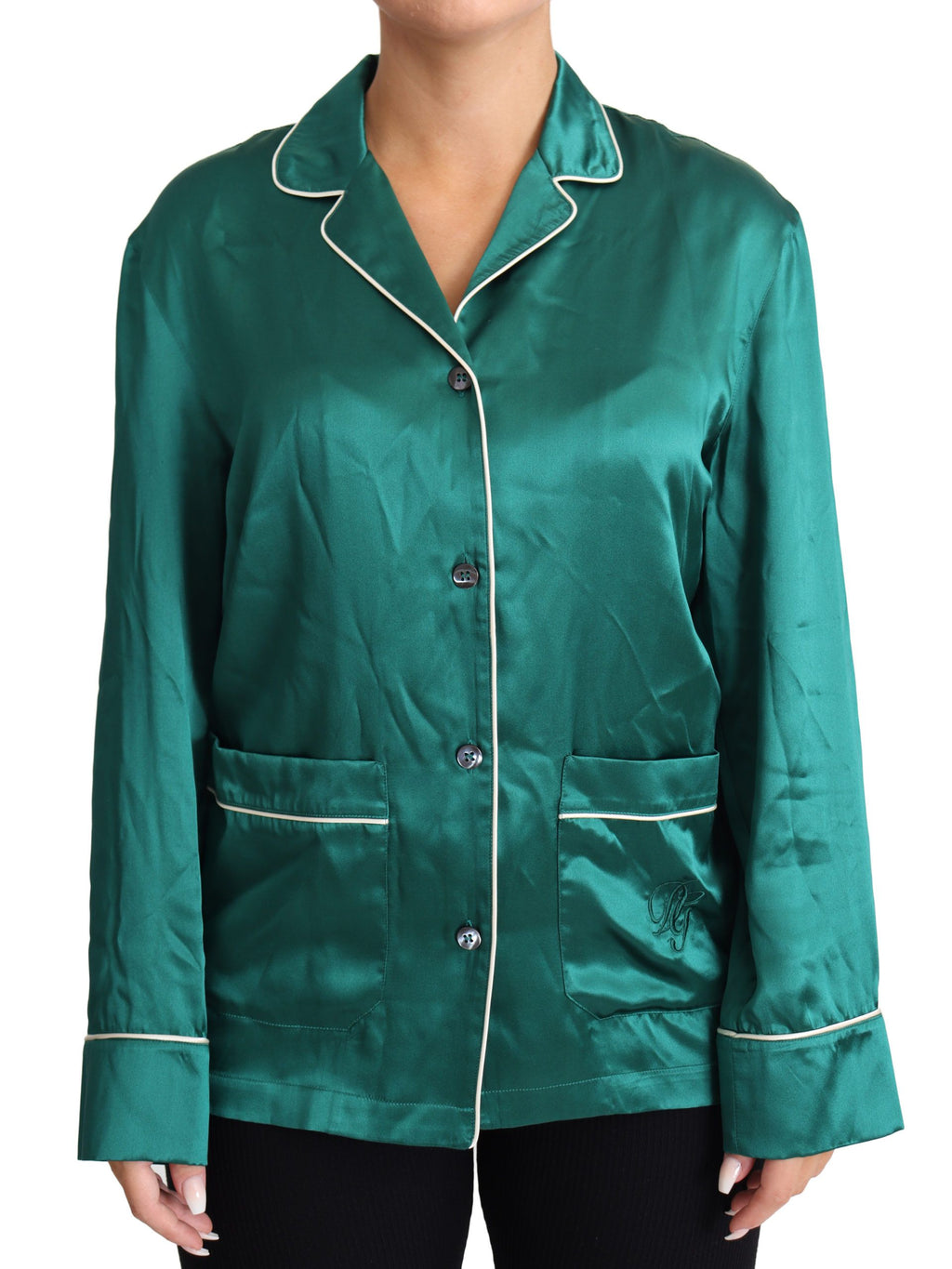 Chemise de pyjama en soie vert Dolce & Gabbana, blouse de détente élégante pour le sommeil ou le lounge.