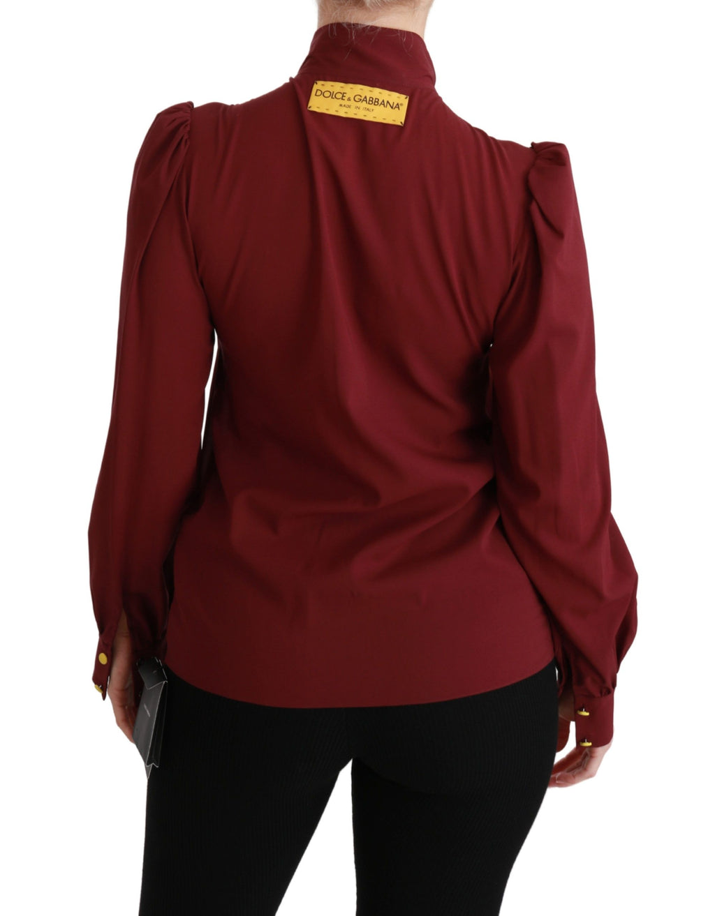 Chemise longue en soie de couleur bordeaux Dolce & Gabbana, manches longues, blouse élégante pour femme.