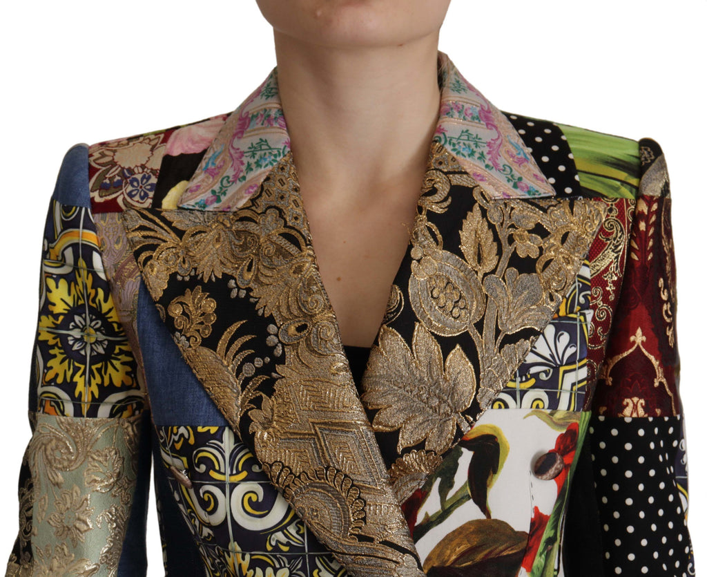 Veste blazer Dolce & Gabbana à double boutonnage avec patchwork jacquard multicolore, style élégant et tendance.