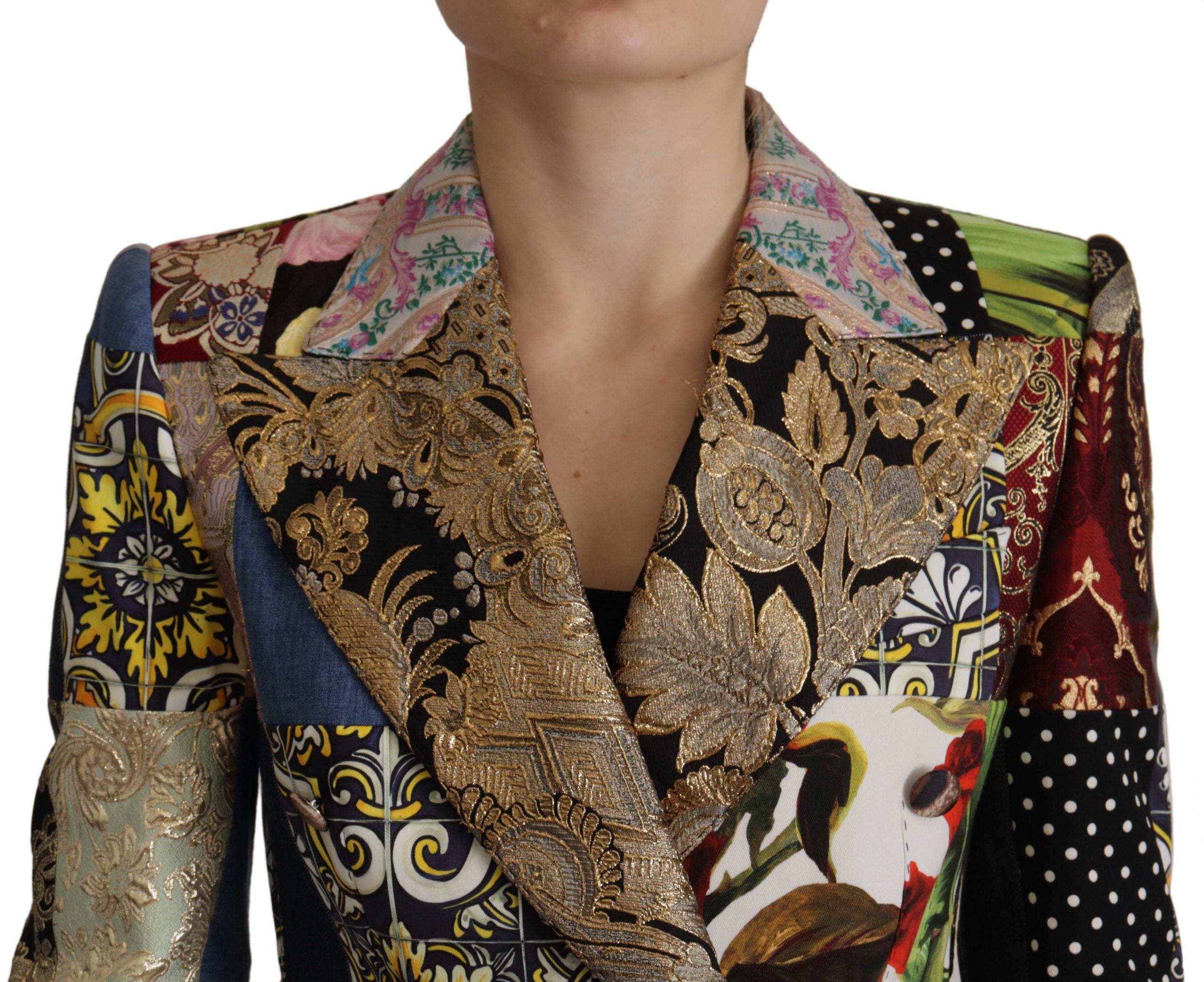 Veste blazer Dolce & Gabbana à double boutonnage avec patchwork jacquard multicolore, style élégant et tendance.