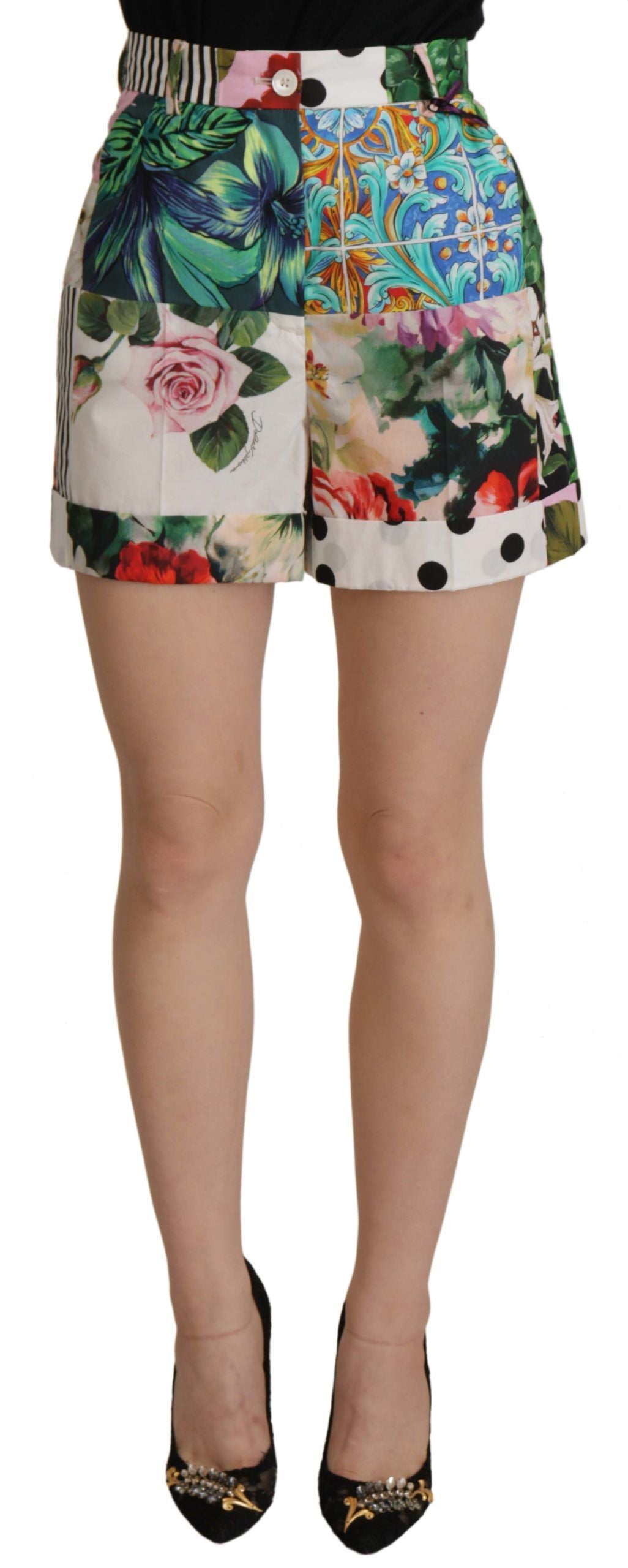 Shorts Dolce & Gabbana multicolores taille haute en tissu léger, avec un style tendance et coloré.