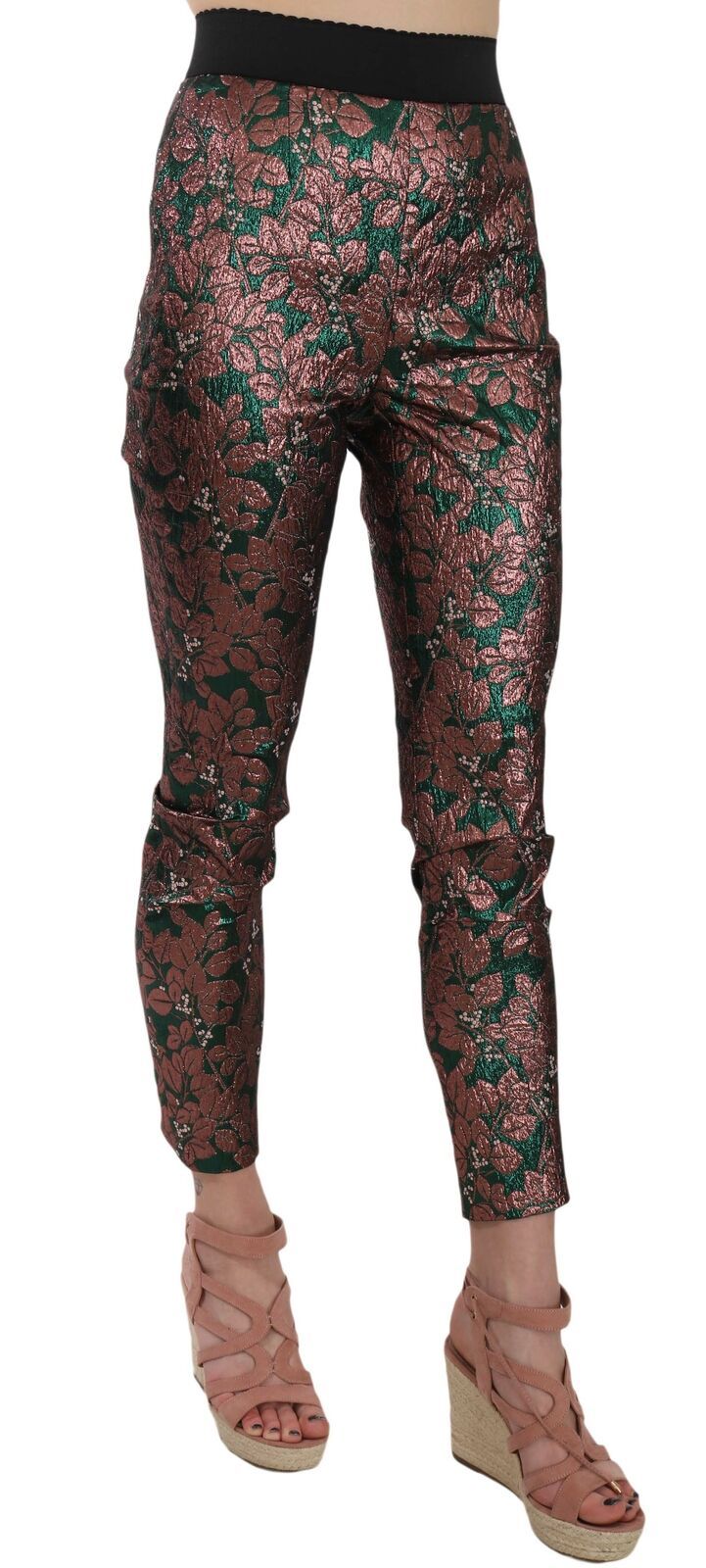 Pantalons crop en jacquard irisé multicolore Dolce & Gabbana, style élégant avec motif brocart brillant.