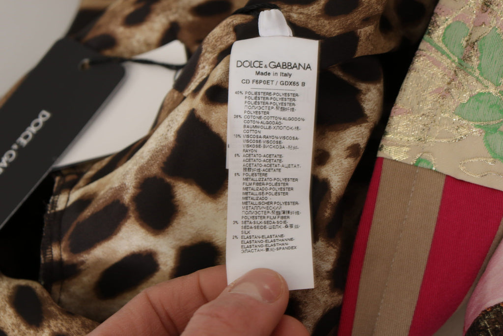 Robe courte en jacquard à motif floral multicolore Dolce & Gabbana, robe trapèze élégante avec design pachwork.
