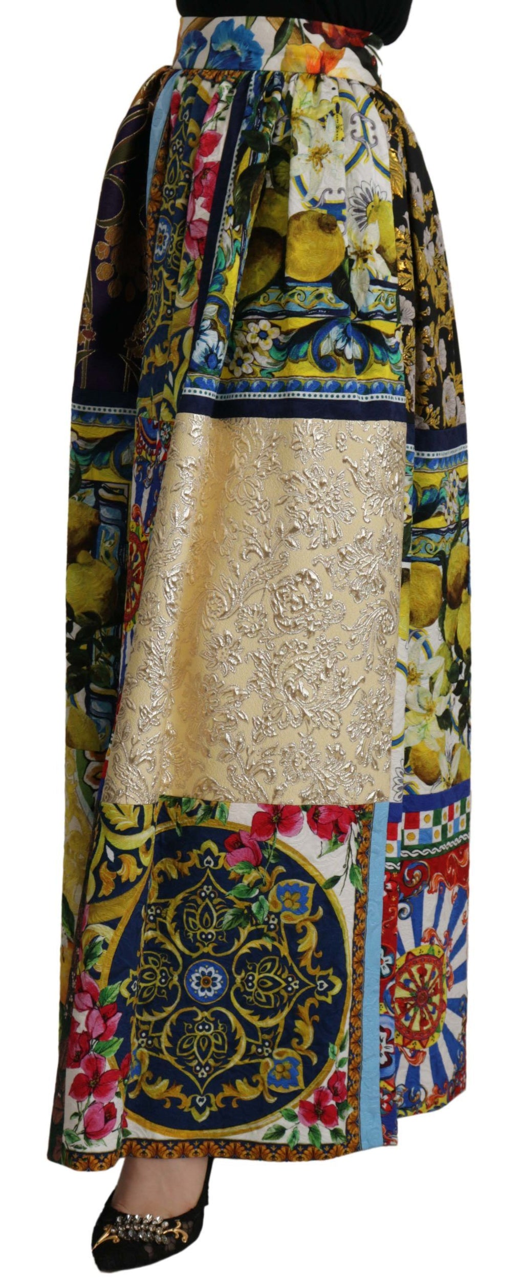 Jupe longue maxi à patchwork multicolore Dolce & Gabbana Sicily, style élégant et coloré avec motif patchwork.