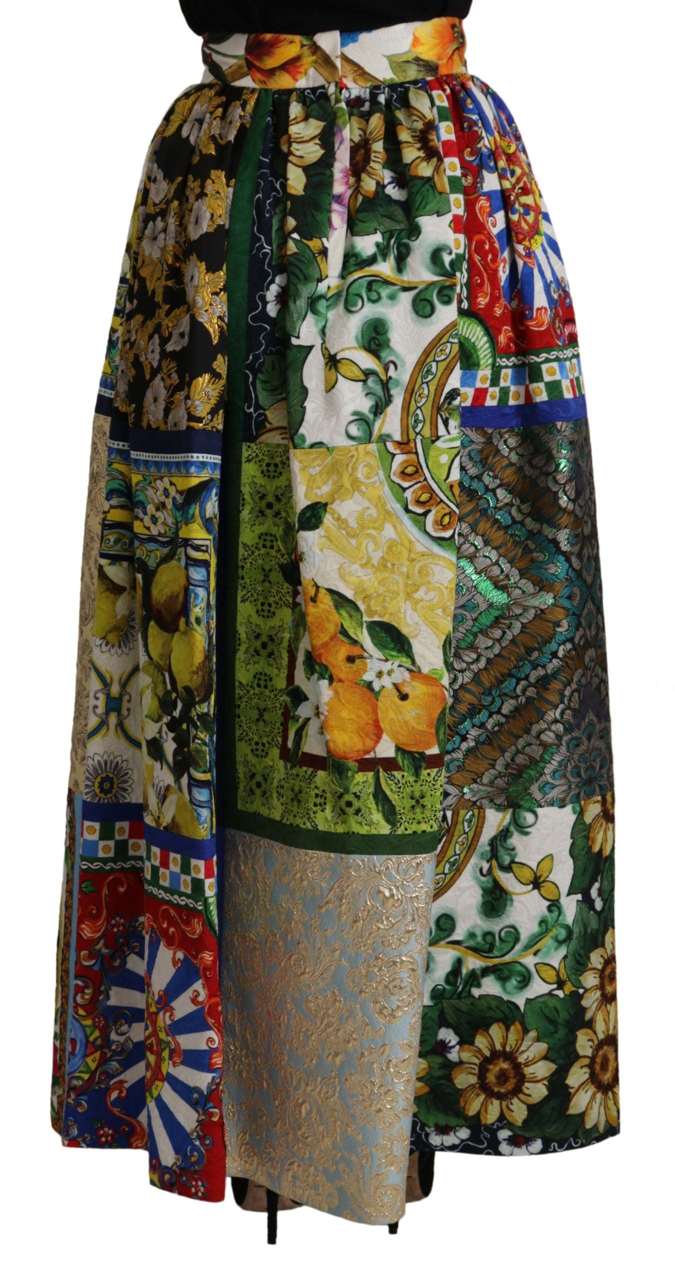 Jupe longue maxi Dolce & Gabbana Sicily à patchworks multicolores, élégante et tendance, avec motif patchwork coloré.