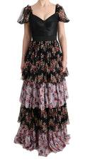 Robe longue Dolce & Gabbana en soie multicolore à fleurs, coupe droite et stretch, élégante et fluide.