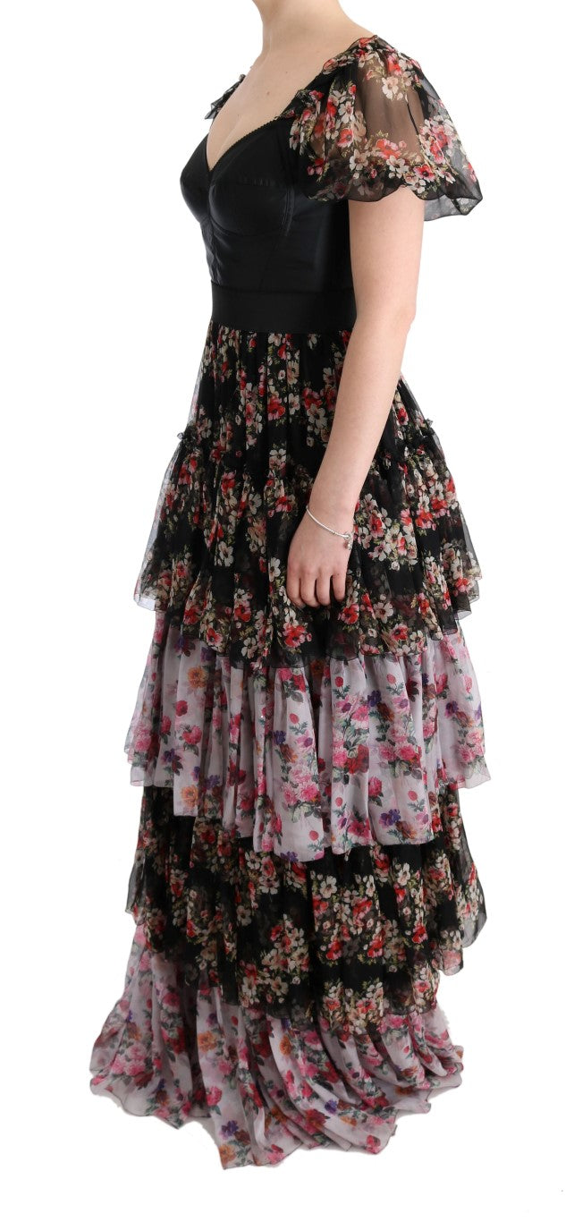 Robe longue Dolce & Gabbana en soie multicolore à fleurs, coupe ajustée et fluide, style shift.