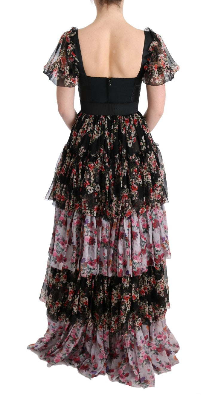 Robe longue Dolce & Gabbana en soie multicolore à fleurs, coupe ajustée et fluide, élégante et féminine.