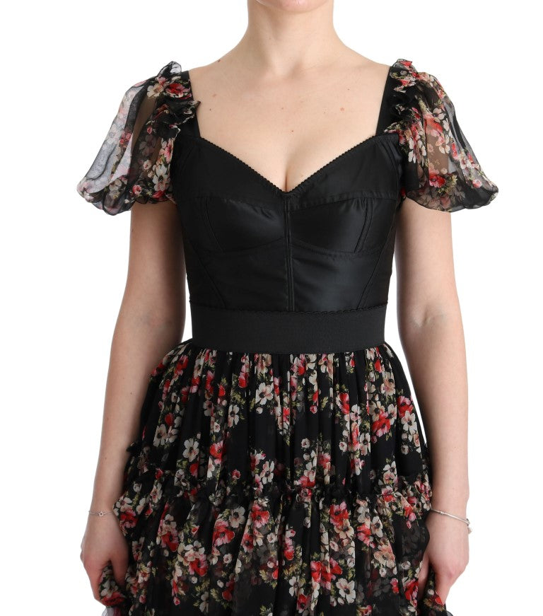 Robe longue à fleurs en soie stretch multicolore de Dolce & Gabbana, style shift élégant.