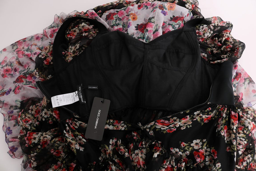 Robe longue Dolce & Gabbana en soie multicolore à fleurs, coupe ajustée et fluide, style shift, élégante et sophistiquée.