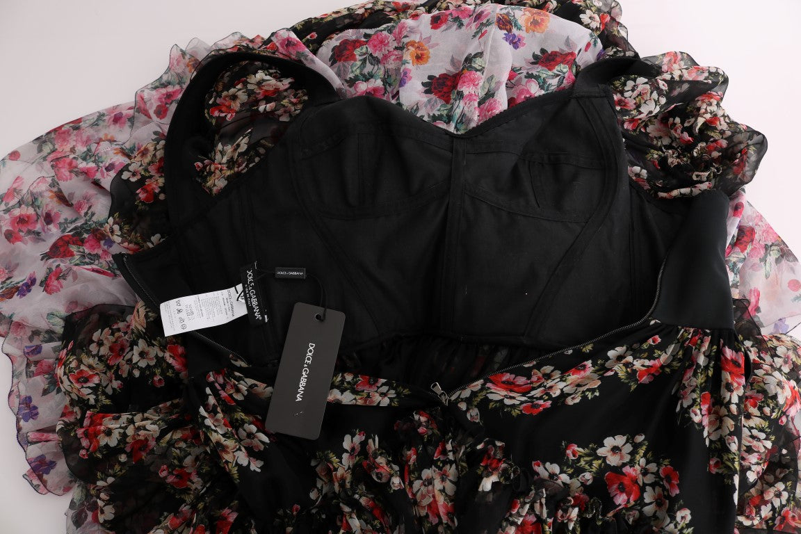 Robe longue Dolce & Gabbana en soie multicolore à fleurs, coupe ajustée et fluide, style shift, élégante et sophistiquée.