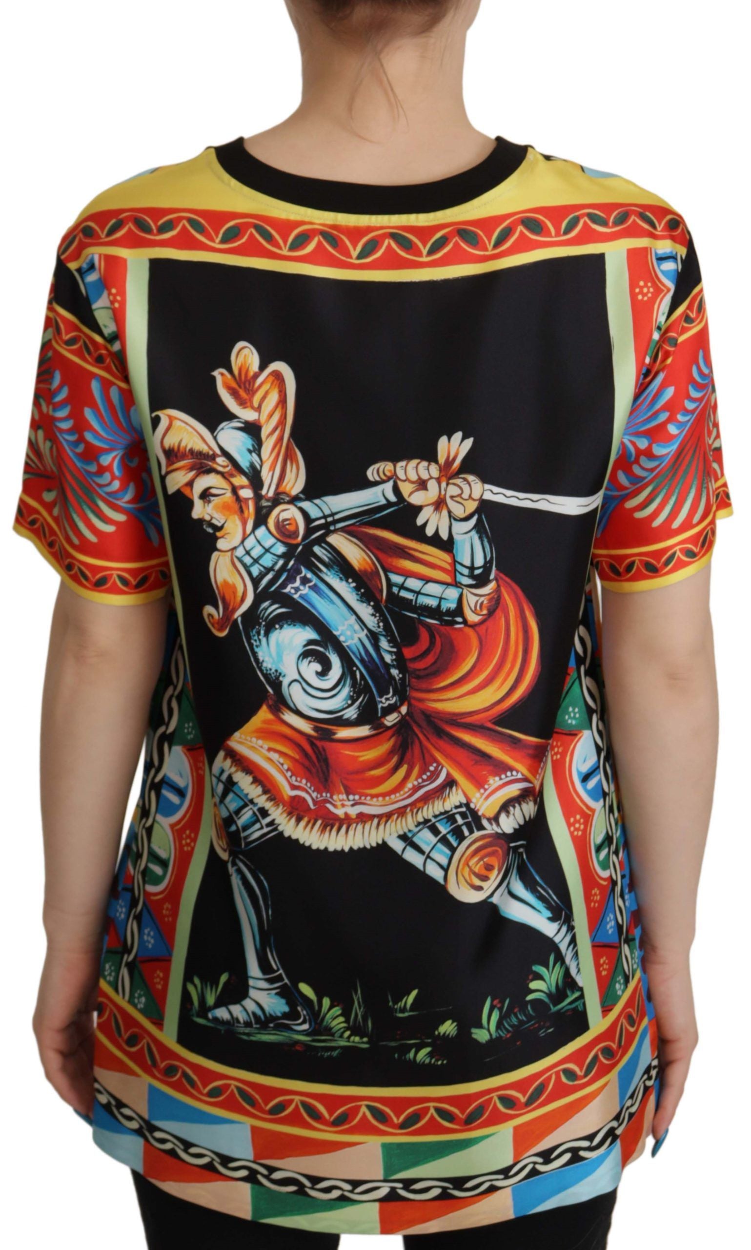 T-shirt en soie multicolore avec motif de soldat Carretto de Dolce & Gabbana, style élégant et coloré.