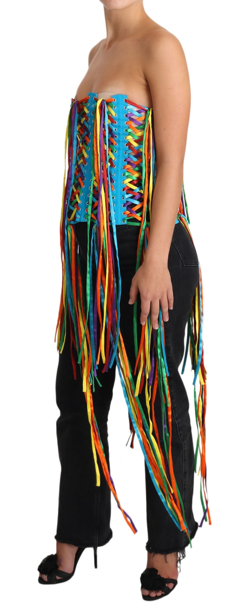 Corset bustier multicolore en polyester Dolce & Gabbana avec cordons, porteur comme haut élégant.