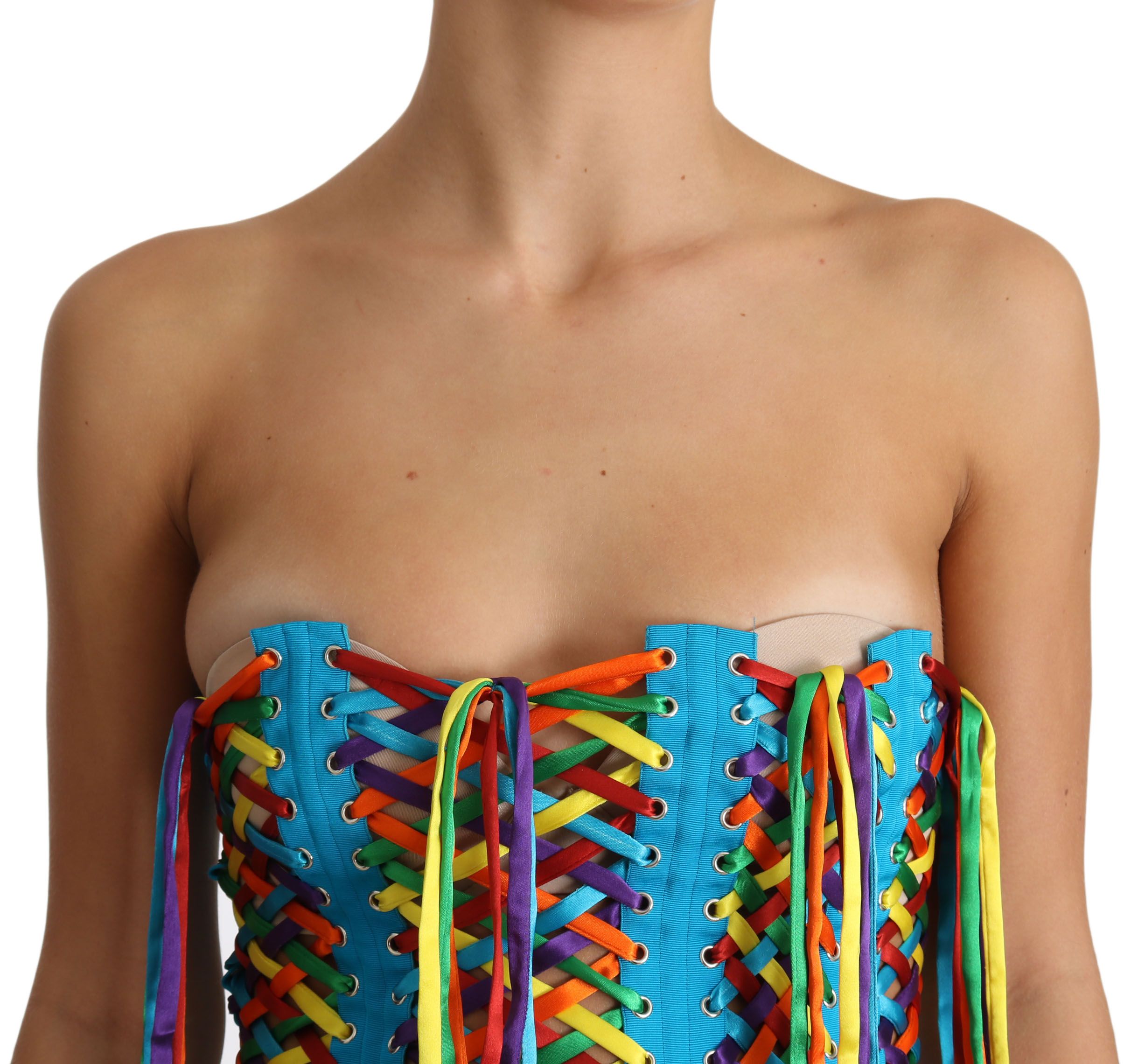 Bustier Dolce & Gabbana en polyester multicolore avec chaînes, top corset tendance pour femme, ajusté et élégant.